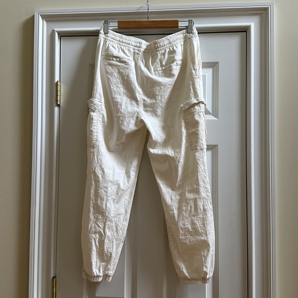 L.T.J Los Angeles Linen Blend Cropped Joggers in Optic White SzL - Picture 3 of 7